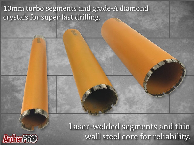 ArcherPro Archer PRO 2â€ in. Diamond Turbo Core Drill Bit/Hole Saw for Concrete Drilling and Masonry. 14â€ Drill Depth, 1-1/4â€ in. -7 Arbor for Core Drill Stand Rig, Dry and Wet Use - Image 5